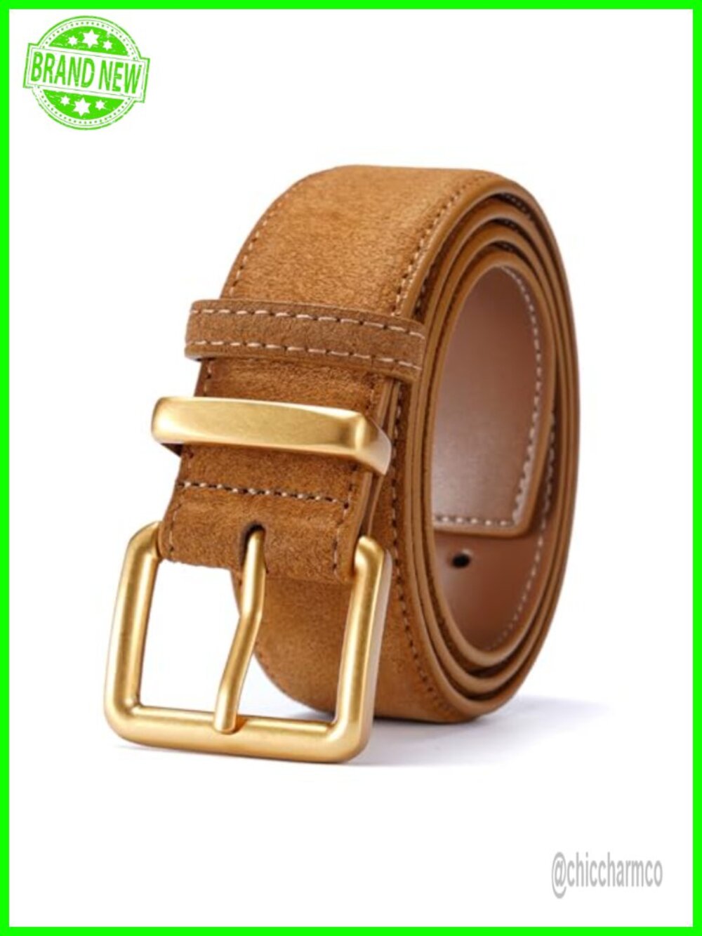 Wide Suede Leather Belt Square Gold Alloy Buckle Women Casual Formal